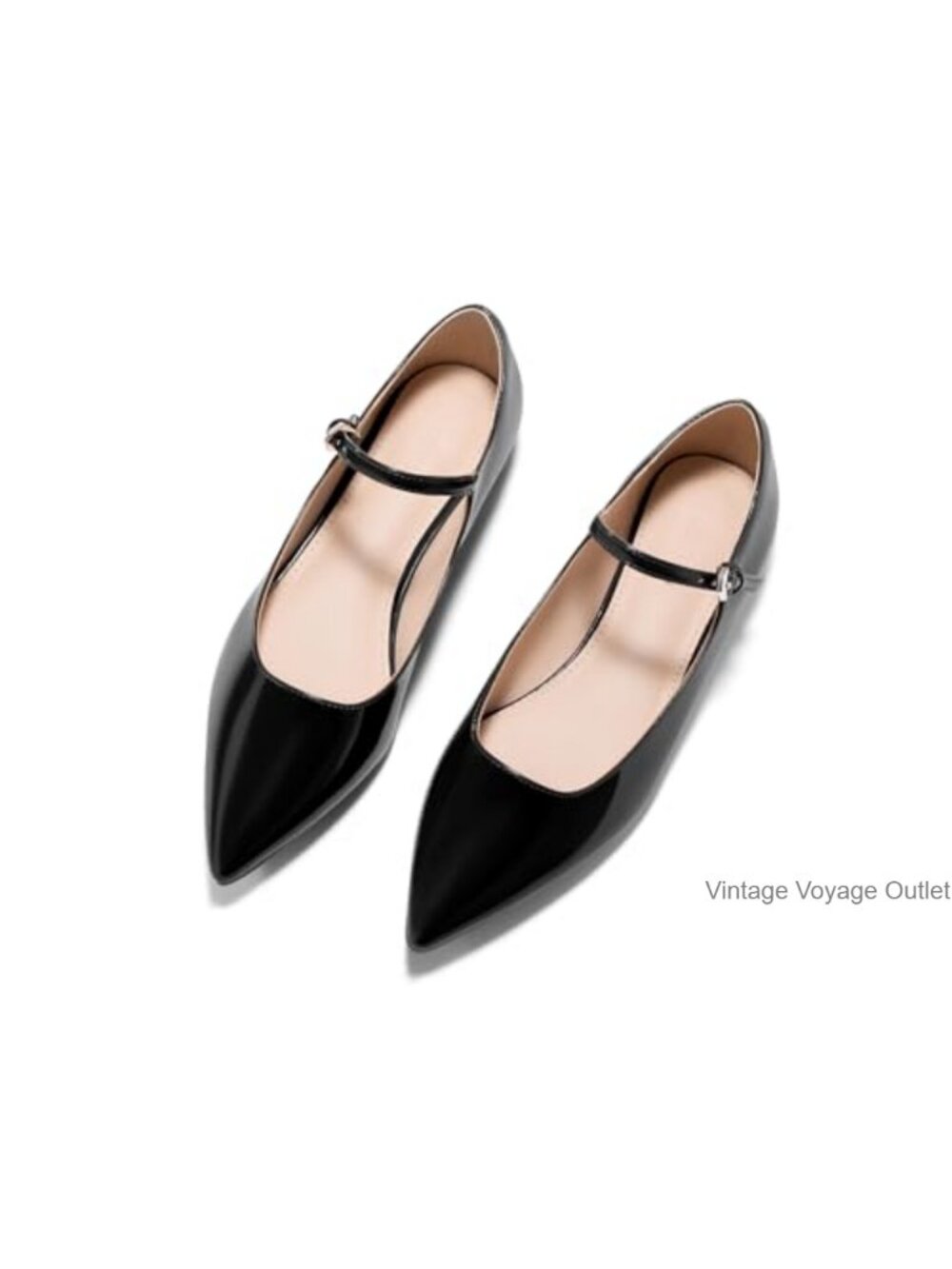 Womens Mary Jane Flats Closed Pointed Toe Ballet Work Shoes Faux Leather